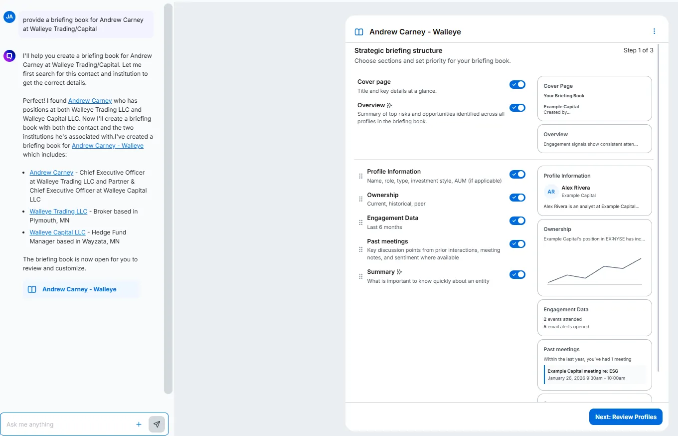 An example of Q providing a briefing book for a meeting 