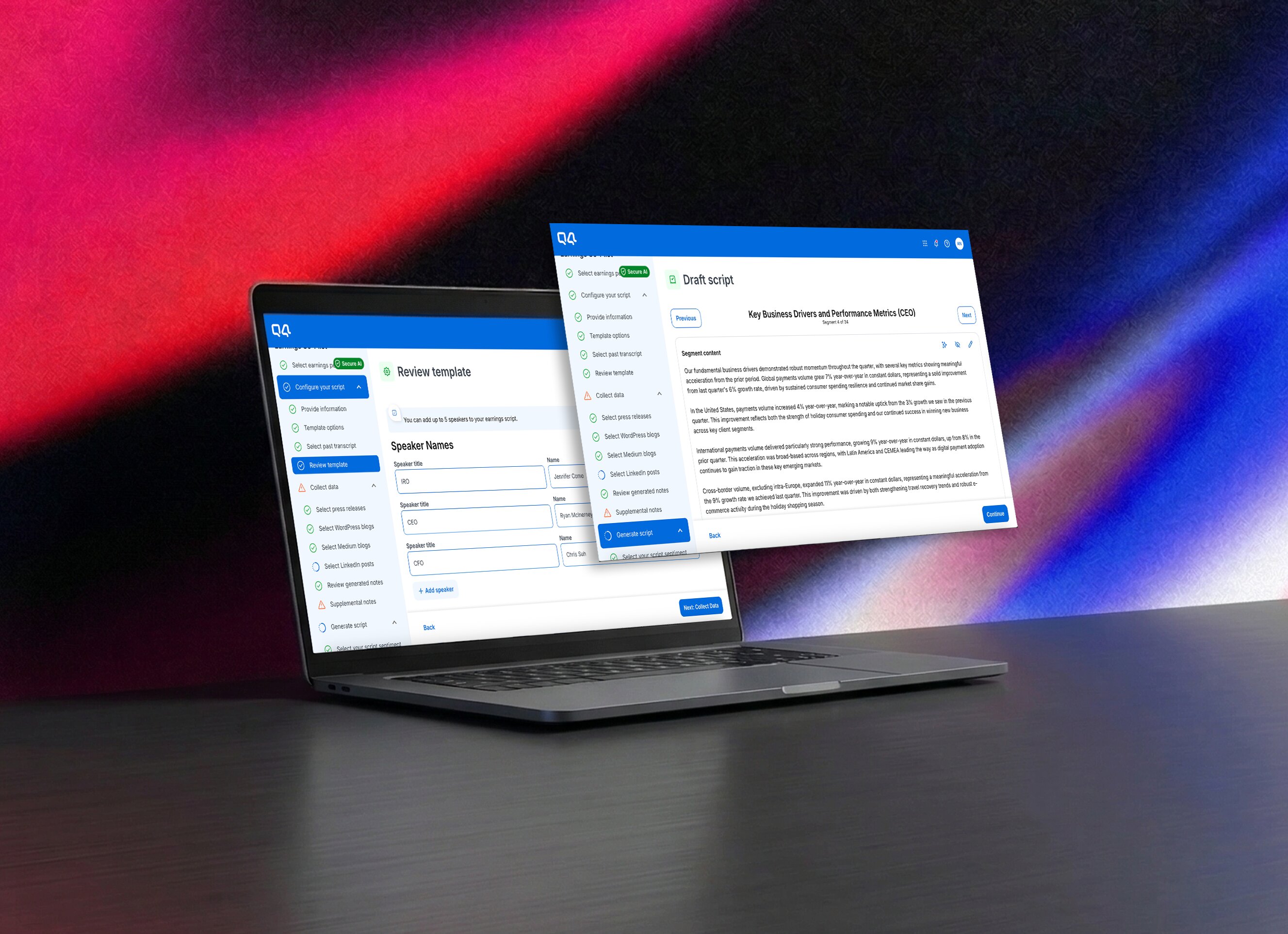 Laptop showing screens of software